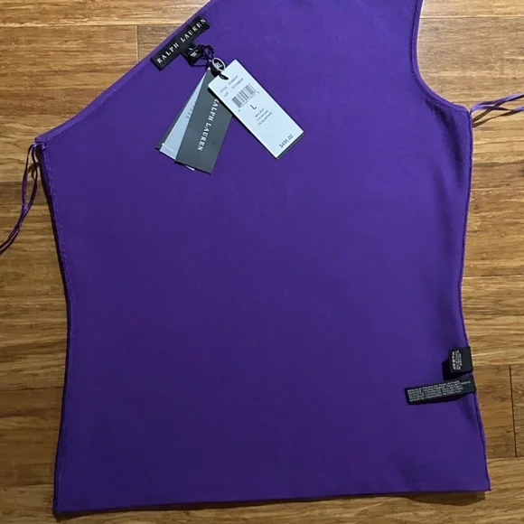 Ralph Lauren Black Label One Shoulder Asymm. Neckline Purple Blouse, Size L - Picture 5 of 15